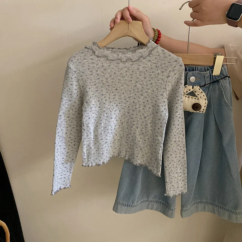 Small Fresh Korean Set 2024 Autumn New Girl Fashion Simple Top Jeans Set Girls Clothes Toddler Girl Clothes