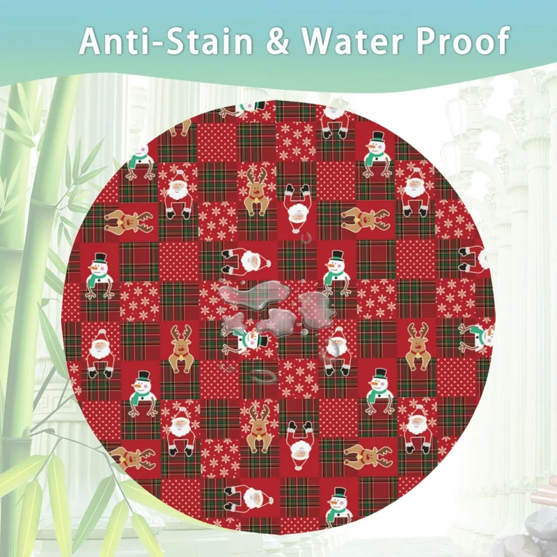 Christmas 60 inch Round Tablecloth,Santa Claus Deer Snowman Circle Table Cover Stain Resistance Water Repellent Wrinkle-Free