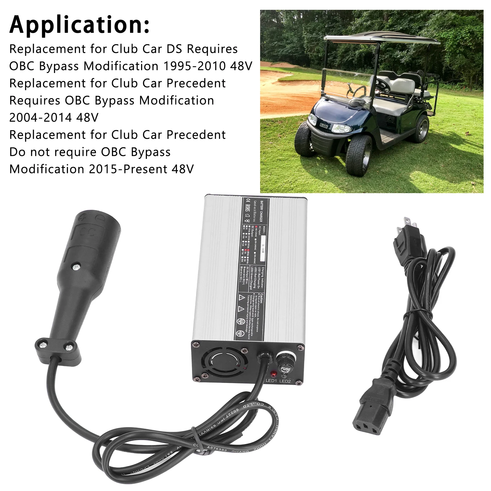 Batería de coche 5A Batería de coche 48V 5A 3 pines redonda de aluminio 60HZ Reemplazo para precedente 2004-2014