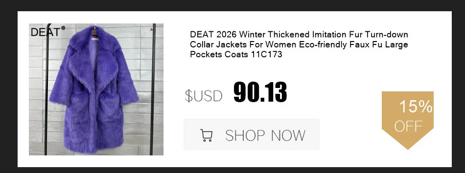 DEAT Women 2026 Winter Patchwork Design Contrast Color Plaid Jackets Women Faux Fur Thickened Warm Hidden Button Coat 11C573