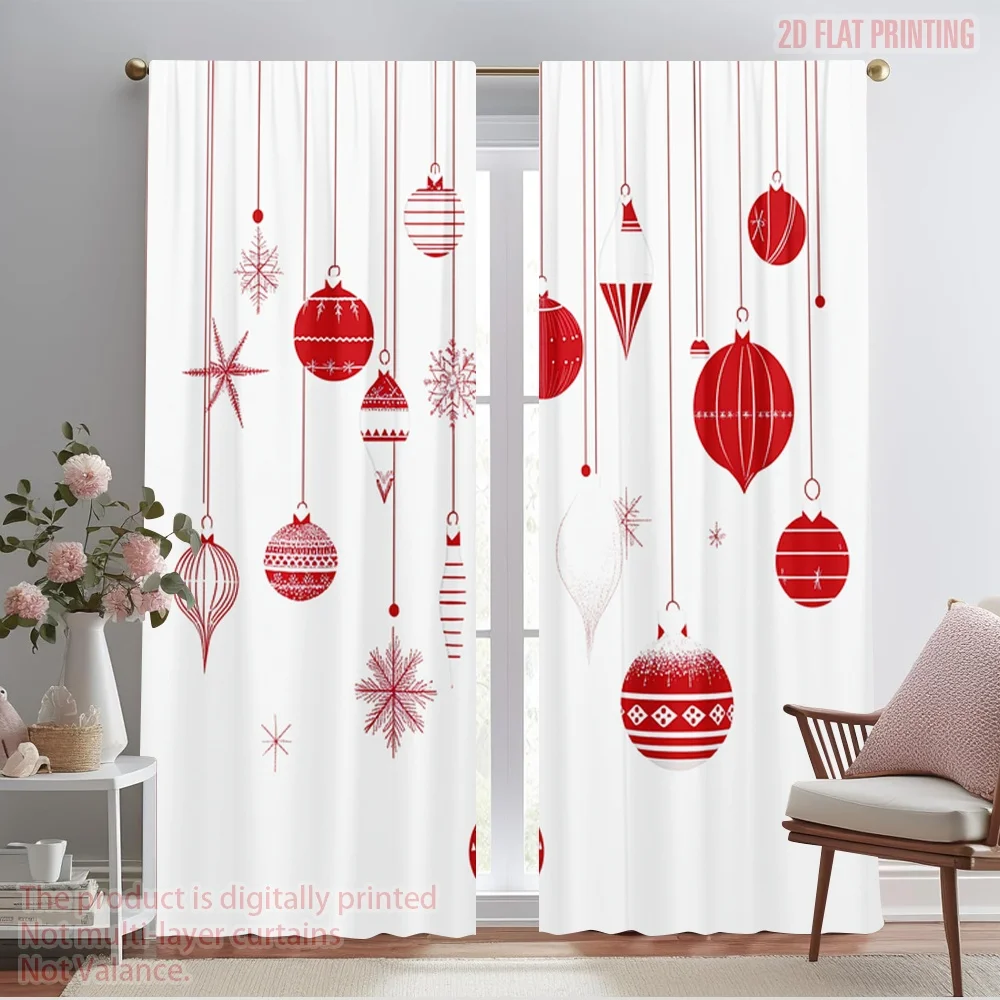 

2pcs,2D plane printing Window Curtain Christmas Ornaments Red Holiday (3) Versatile 100% Polyester (without rod) Holiday Perfect