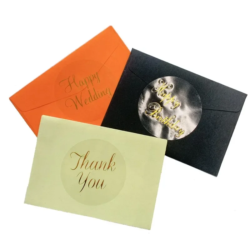 

60pcs Transparent Bronzing Stickers stamping Round Thank You Happy Wedding Birthday sealing sticker big box package diameter 6CM