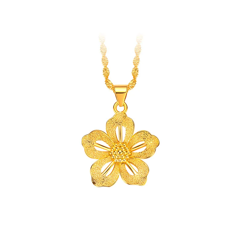 9999 24K real gold flower pendant ethnic style plum blossom collarbone chain retro flower necklace