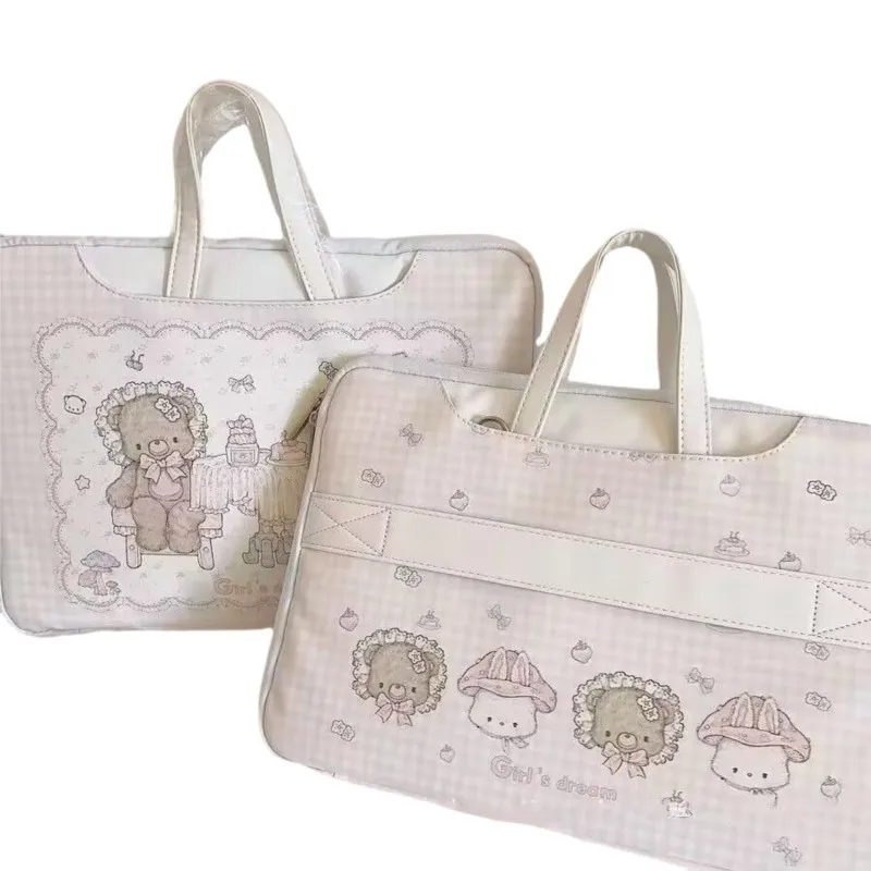 Ins الكورية الحلو لطيف الكرتون طباعة حقيبة لابتوب المرأة ماك بوك اير برو 13 14 15 16 بوصة كمبيوتر محمول كم الكمبيوتر اللوحي الوردي حقيبة يد