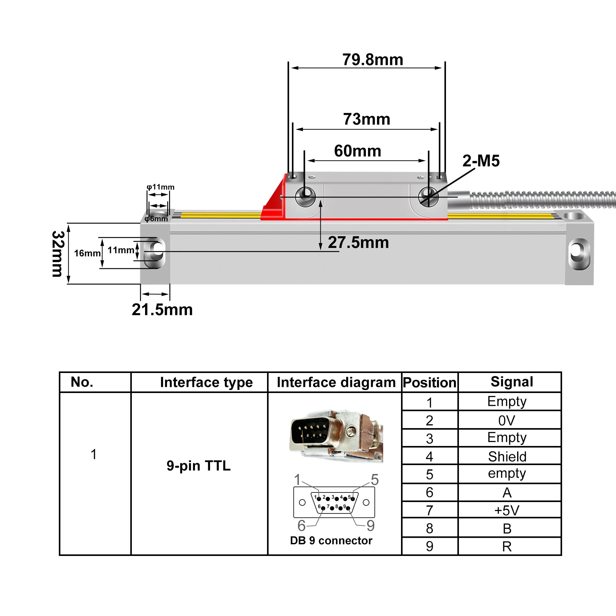 Ditron Hot Selling 200-1000mm Dro Linear Glass Scale /Optical Encoder with High Accurancy