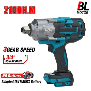 2100brushless brushless cordless electric impact wrench rechargeable 3/4" power tools compatible Makita 18V battery