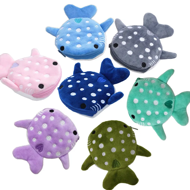 Cartoon Shark Plush Coin Purse Bag Cute Zipper Wallet Pouch for Money Cards Data Cable Money Purse Gift for Kids & Adults