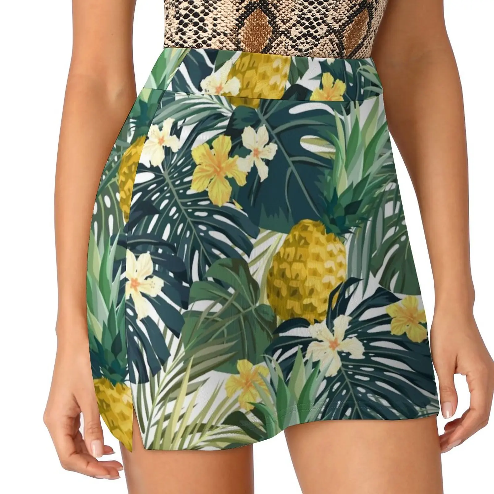 

Light Pineapple Women's skirt Sport Skort Skirt With Pocket Fashion Korean Style Skirt 4Xl Skirts Tropical Pineapple Palm Leaf
