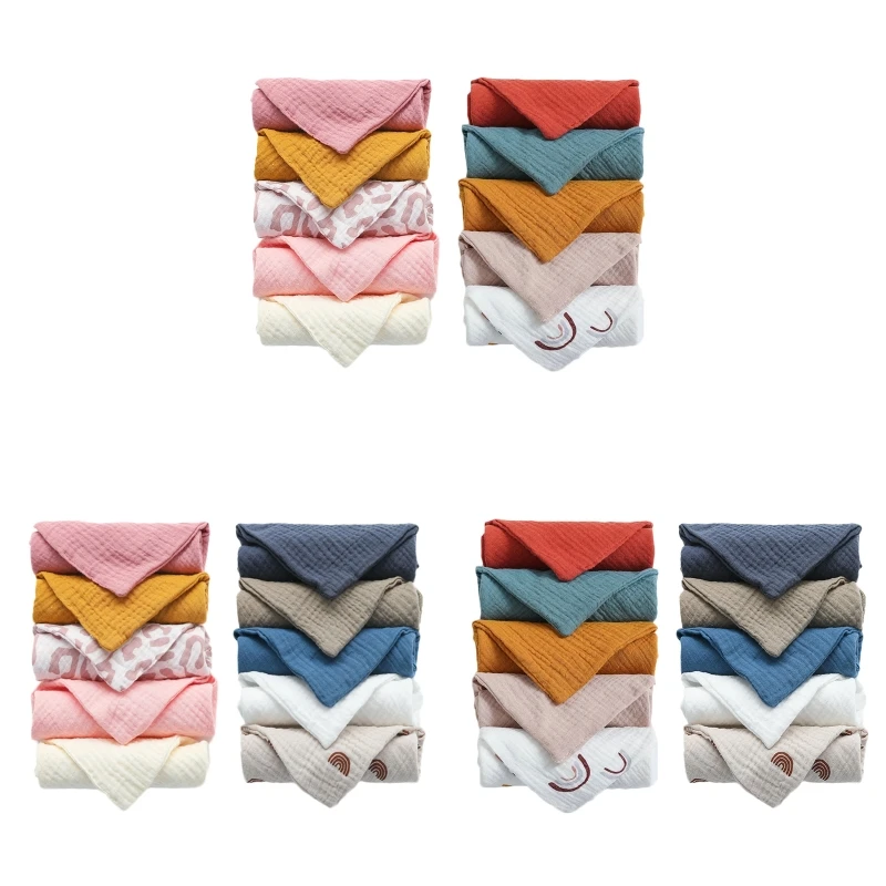 10Pcs Baby Square Towels Infants Wash Hand Face Towel Handkerchief Feeding Bib Burp Cloth Soft Crepe Muslin Saliva Towel