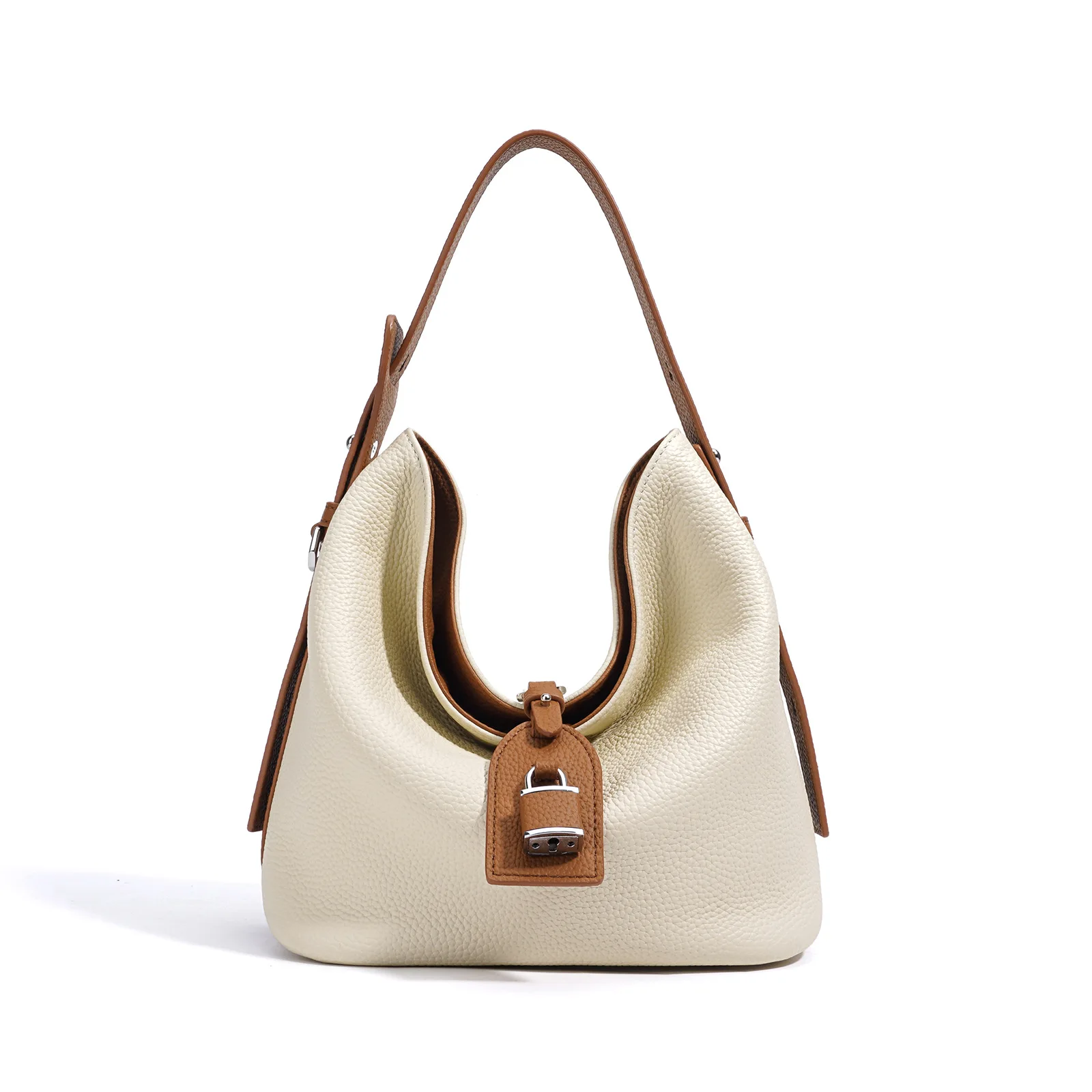 

Genuine leather underarm bag 2025 new top layer cowhide lock bucket bag commuting large capacity women's handbag shoulder bag