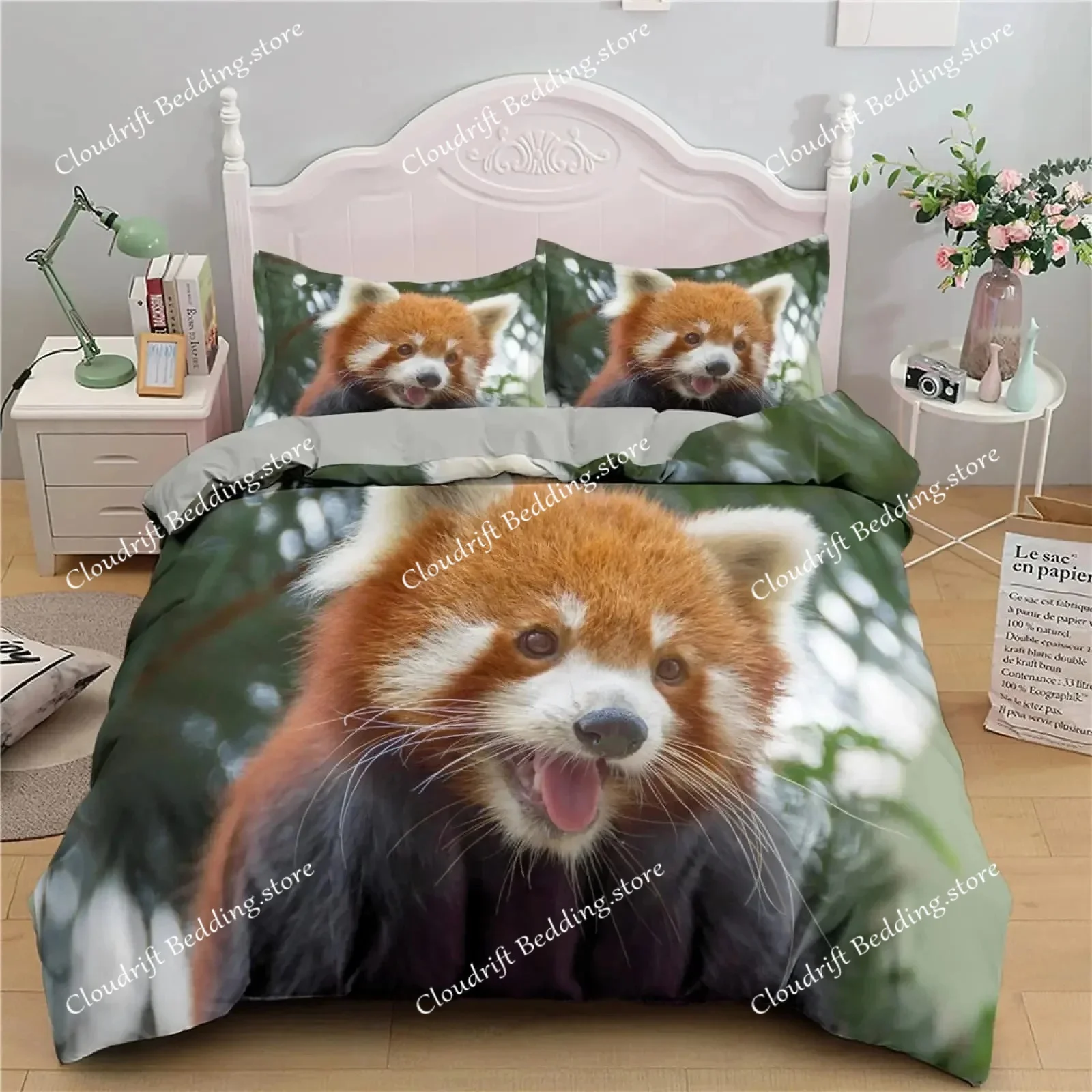 Kids Girls Duvet Cover 3D Panda Printed Cute Animals Bedding Set Panda Pattern for Bedroom Decoration Duvet Cover Simple Style