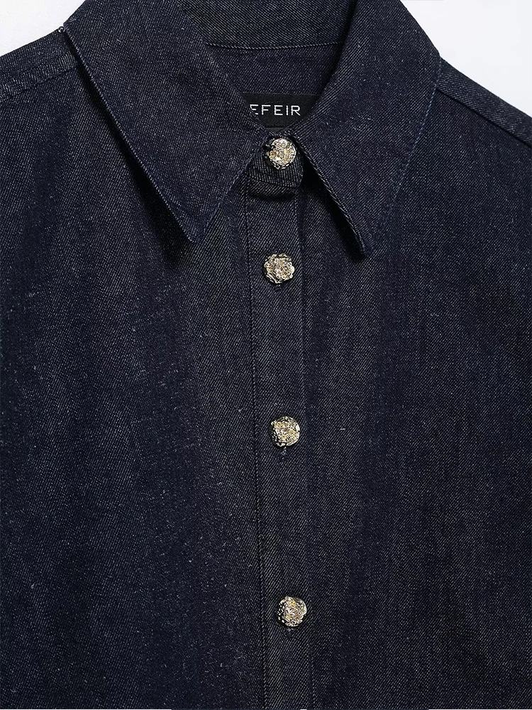 สไตล์ยุโรปและอเมริกาฤดูใบไม้ผลิแฟชั่นใหม่ลําลองของผู้หญิงสวมใส่อเนกประสงค์รายละเอียดจีบหลวมยีนส์เสื้อแขนยาว