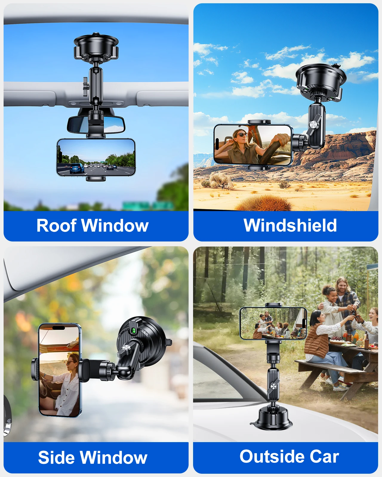 Eary Dudukan Telepon Mobil Dudukan Kamera Aksi Cangkir Isap Aksesori Mobil Multifungsi dengan 360 °   Dapat Diputar Untuk Perekaman Video