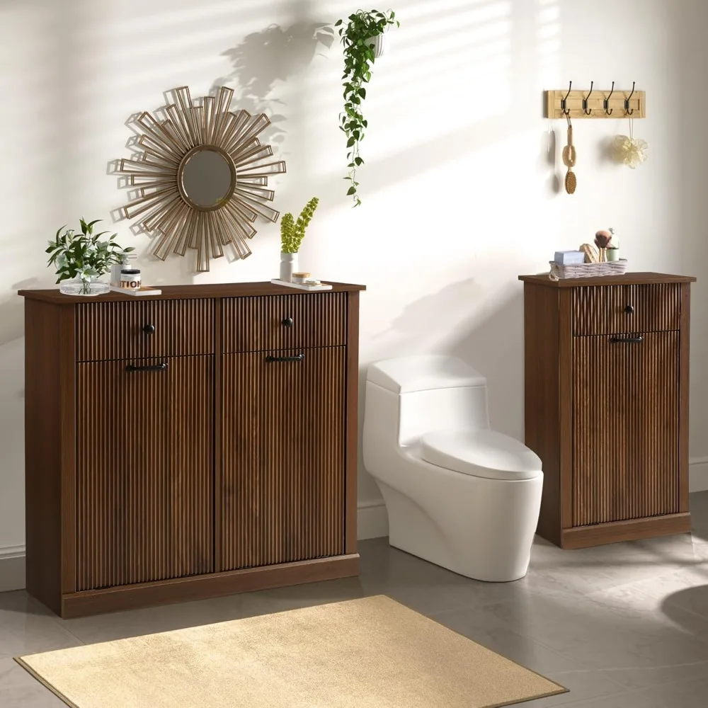 خزانة سلة غسيل خشبية حديثة مع درج، سعة 11 جالونًا، خزانة سلة المهملات المخفية #3