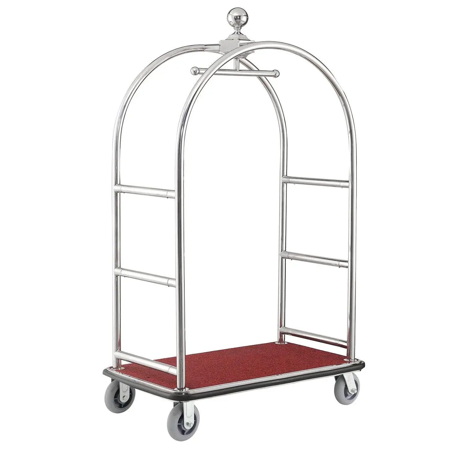 

Industrial Silver Stainless Steel Bellman Cart Curved Uprights 6" Rubber Casters, 41-1/4"L x 24" W x 73" H