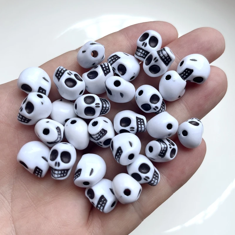 30 pieces/batch 9mm * 12mm skull shaped Baeds acrylic loose spacing beads for jewelry making DIY bracelet accessories