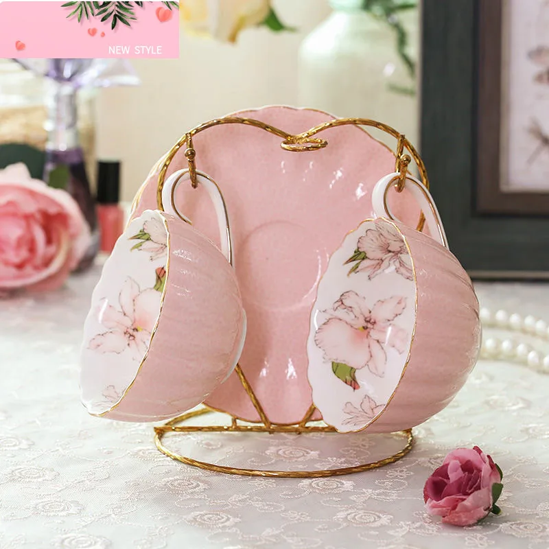 

Pink Porcelain Coffee Cup and Saucer Set 200ML English Afternoon Tea Cup Set Breakfast Milk Cup Coffeeware Coffee Mug Ceramic