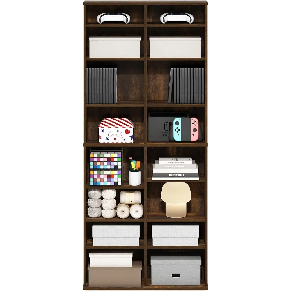 رف برج تخزين الوسائط المتعددة ذو 16 رف من Furinno Jaa مع أرفف قابلة للتعديل، صنوبر كهرماني