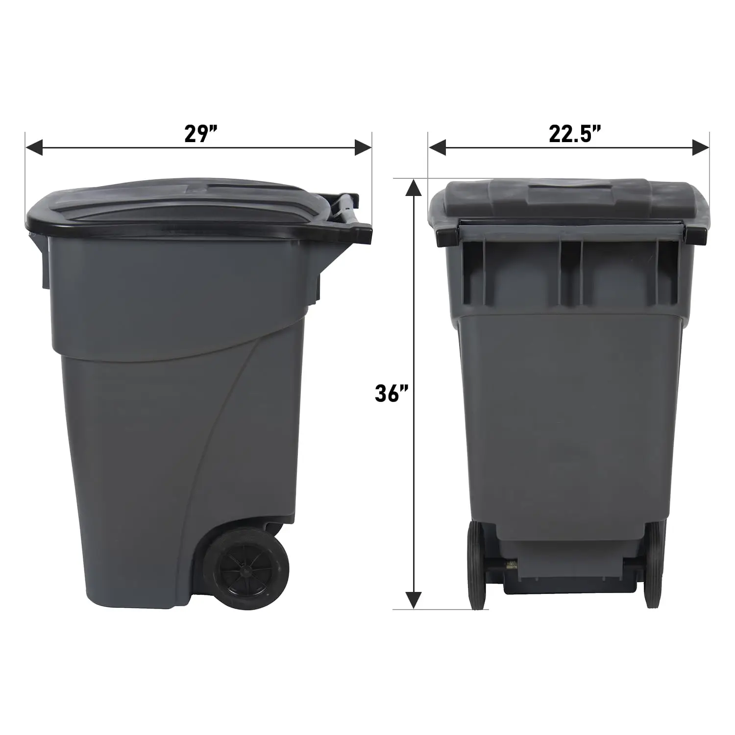 50 Gallon Rollout Trash Can with Lid, Commercial Heavy-Duty Container with Wheels, Gray