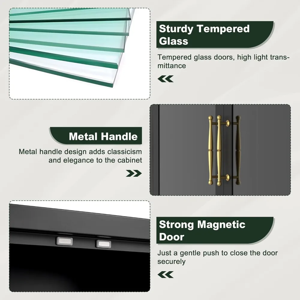 خزانة مطبخ بباب زجاجي مقوس بطول 74 بوصة على طراز المزرعة مكونة من 4 طبقات مع أرفف معدنية قابلة للتعديل #6
