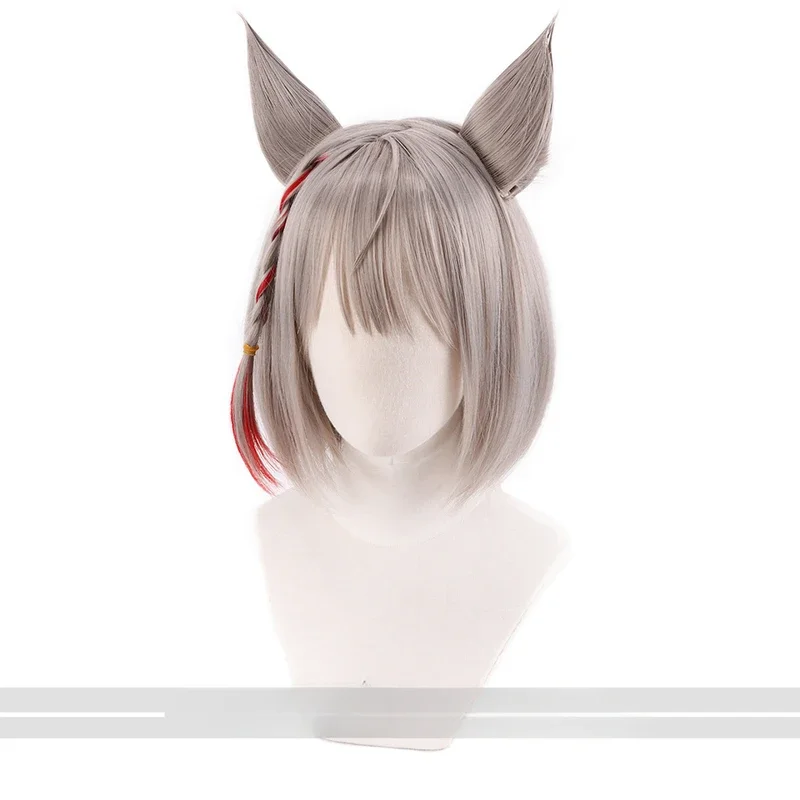 Game Xenoblade Chronicles 3 Mio Cosplay Wig Short Bob Gray Wigs with Ears Heat Resistant Synthetic Hair for Halloween Costume