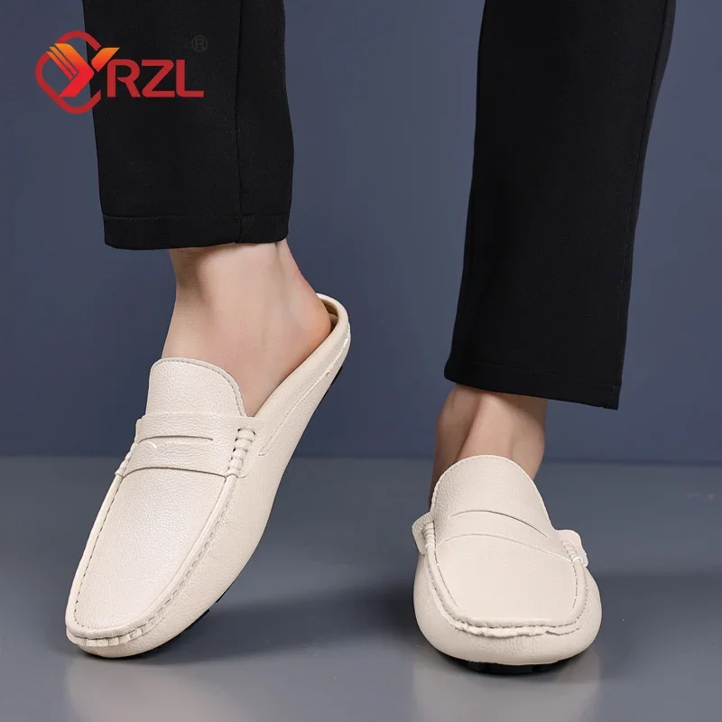 YRZL Loafers Men Casual Shoes Fashion Handmade Leather Driving Slippers Mens Moccasins Slip on Flats Male Outdoor Slippers