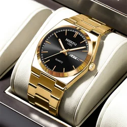 NIBOSI Mens Watches Top Brand Luxury Gold Stainless Steel Quartz Watch Men Waterproof Luminous Week Date Clock Relogio Masculino