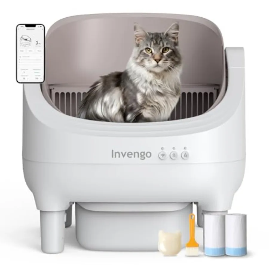 

Автоматический самоочищающийся лоток для кошек с управлением через приложение, открытый верх, с датчиками безопасности, ультратихий, контейнер для отходов 10 л, контроль запаха, 2 рулона