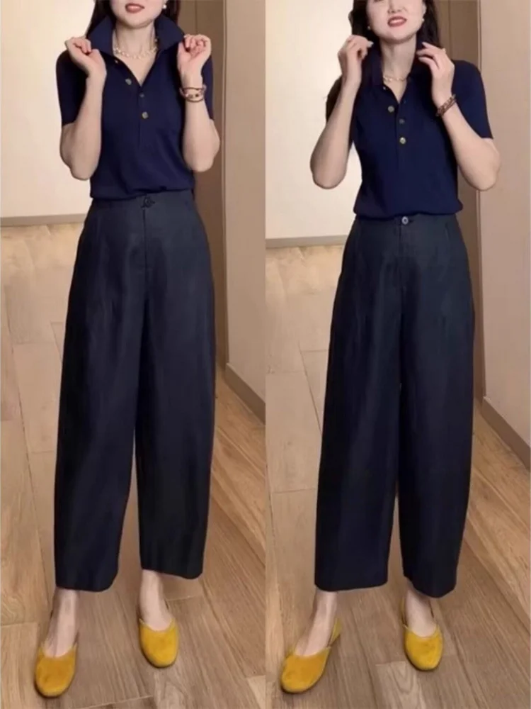 

Женские летние тонкие свободные брюки с высокой талией и широкими штанинами, драпирующиеся, повседневные, в стиле Харлан, укороченные, изо льна