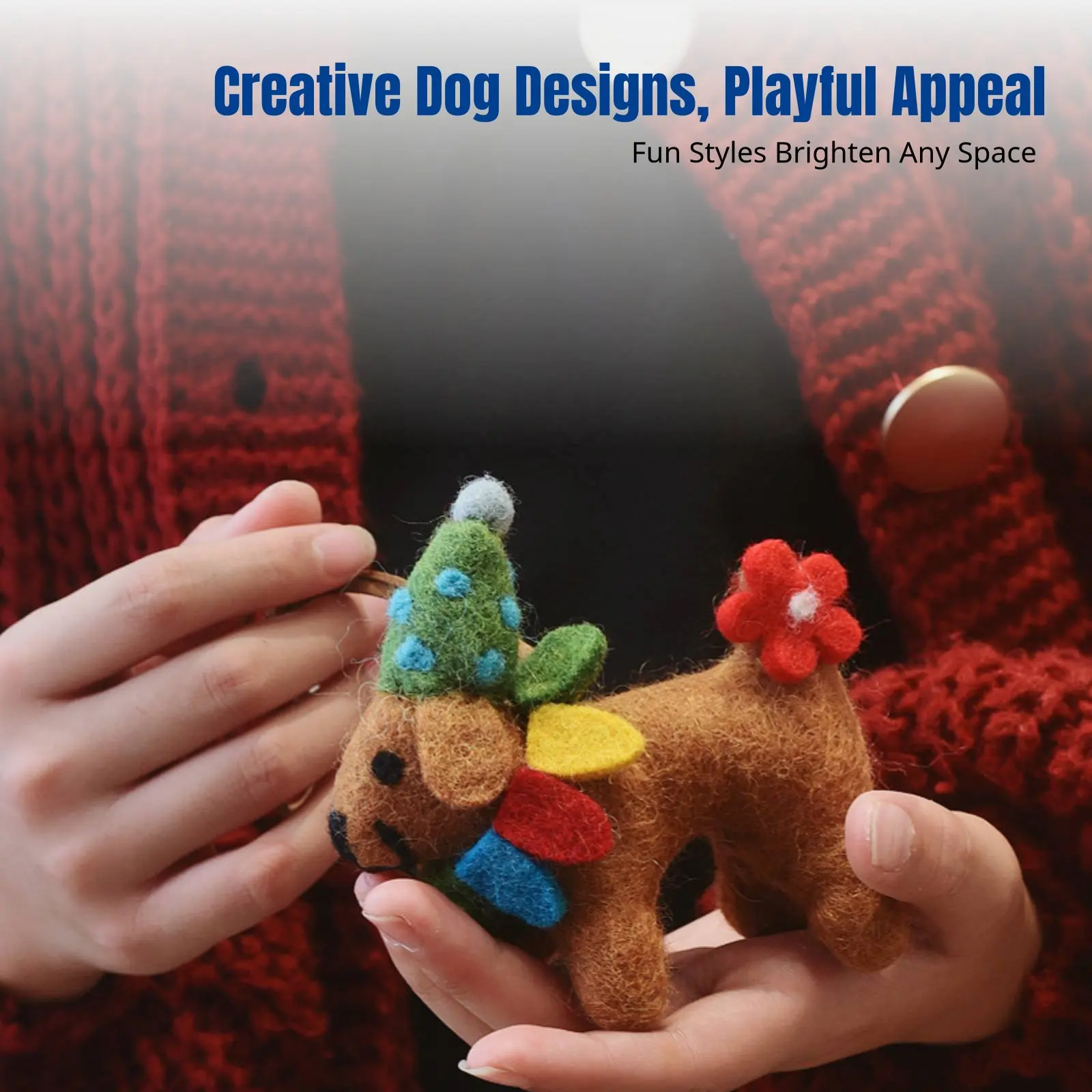 

Handmade Wool Dog Keychain, Cute Creature Ornament, Winter Bag Charm, Car Hanging, Random Design