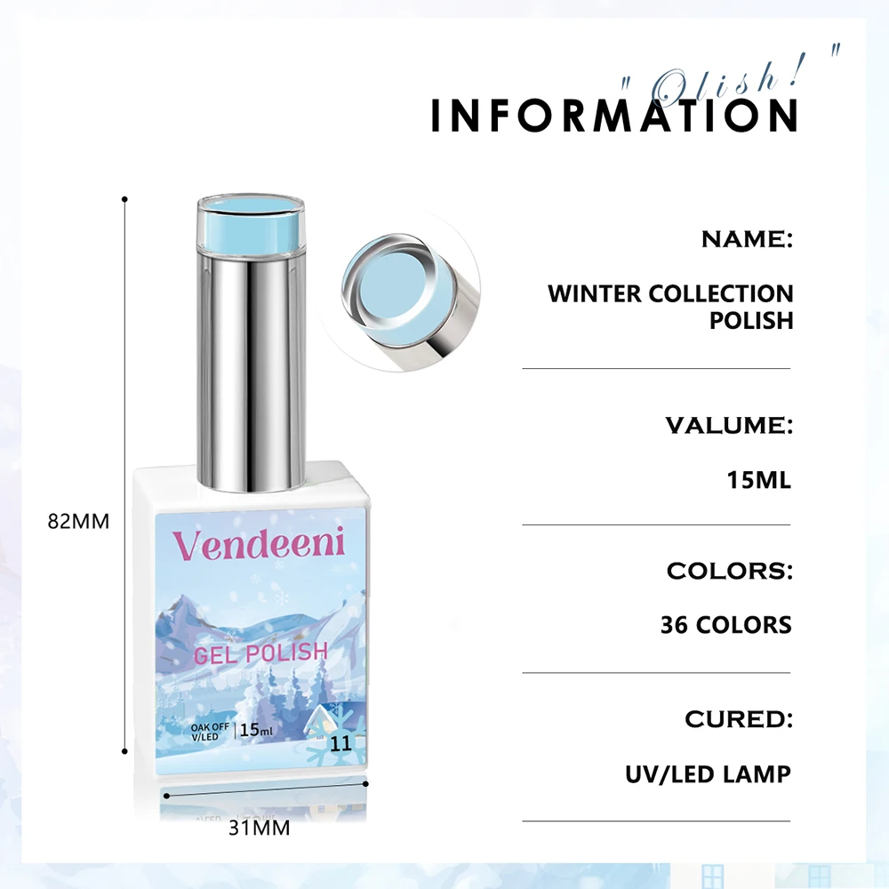 Vendeeni 36 Kolorów/zestaw Niebieski Czarny Jadeitowy Zimowy Wysokiej Pigmentacji Czysty Kolorowy Żelowy Lakier do Paznokci z Kolorowym Kartą TPO/HEMA FREE