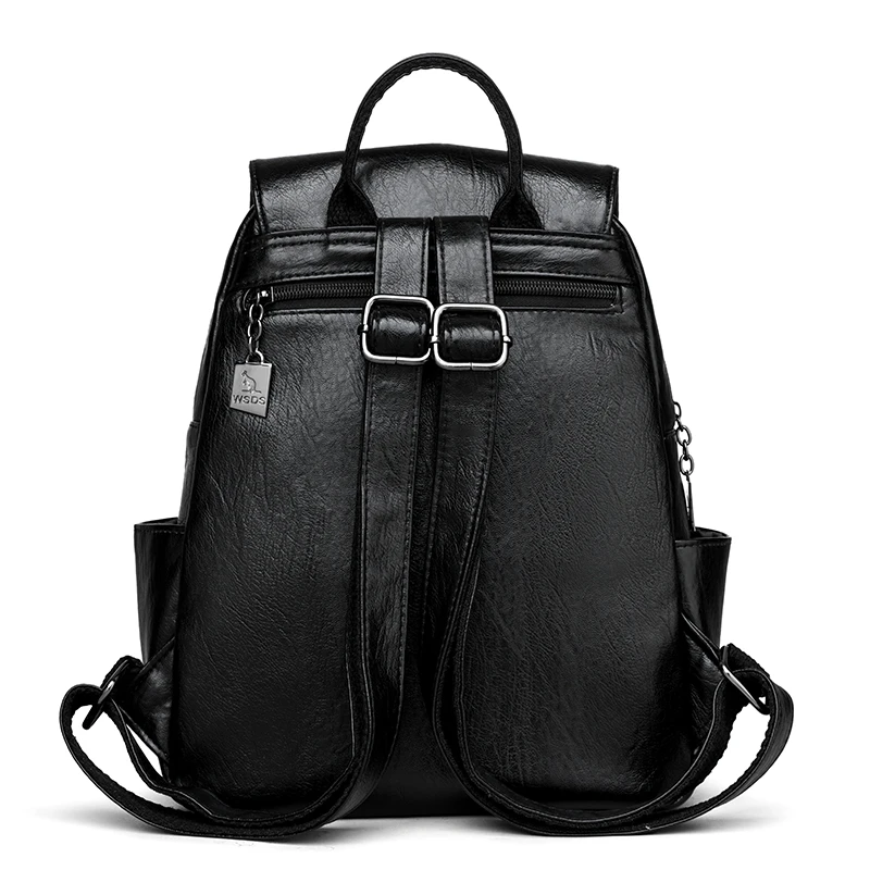 Women Leather Backpacks Casual Daypack Black Vintage Female Shoulder Bags Travel Backpack School Bags for Girls Mochila Rucksack