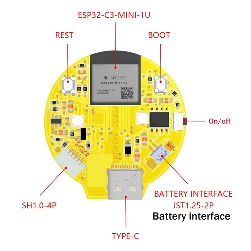 AY14 -ESP32-C3 Papan Pengembangan Layar LCD Bulat 1,28 Inci Dengan Modul Wifi Bluetooth Tanpa Panel Sentuh