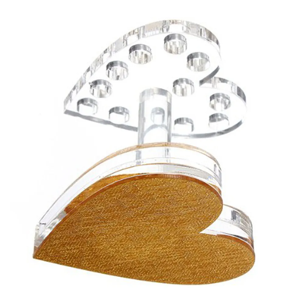 1Pcs Heart Shaped Nail Art Pen Holder Golden Transparent Portable Nail Brush Tool Stand Uv Gel Brush Polish Pen Rest