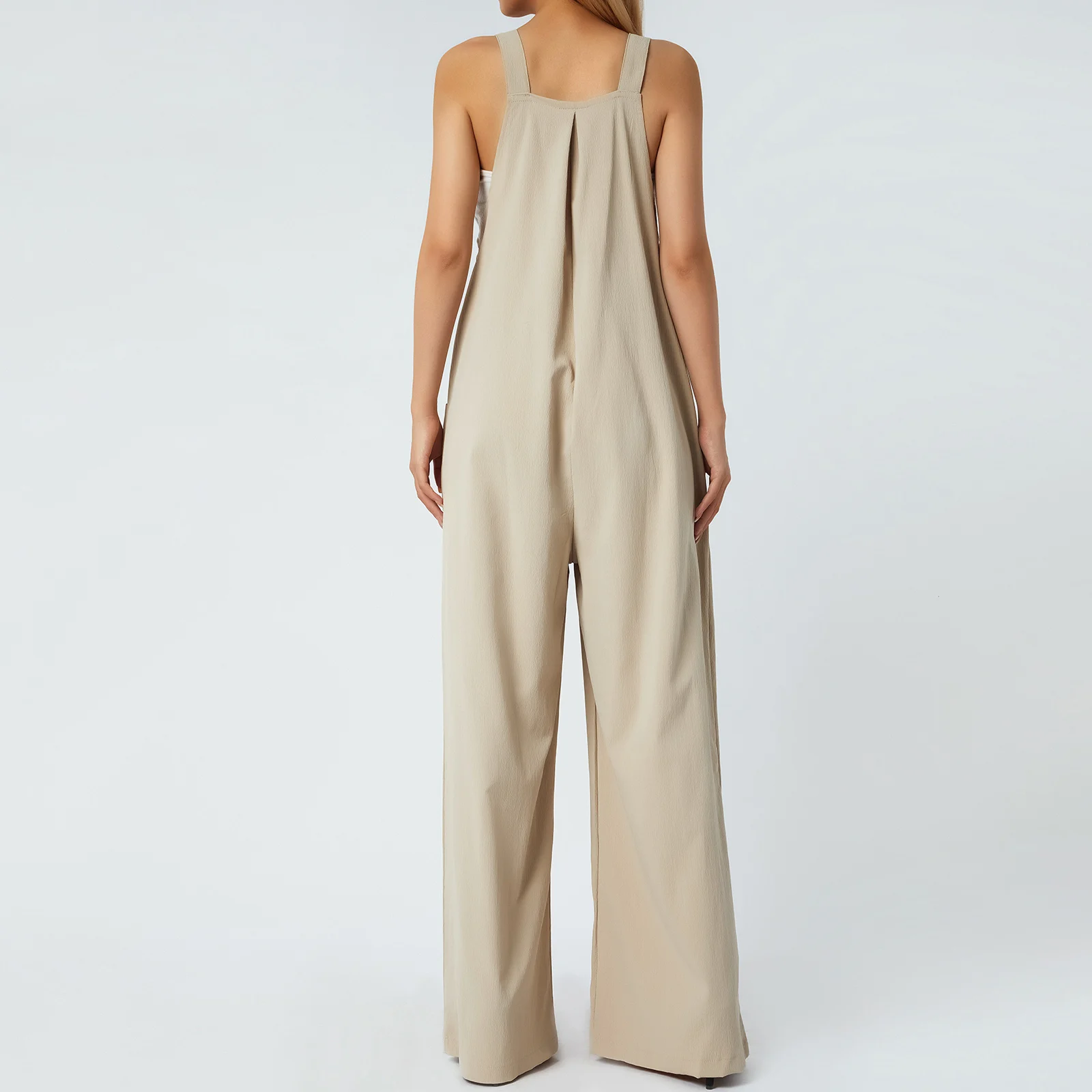 Vrouwen Casual Losse Mouwloze Jumpsuits Effen Kleur Lange Baggy Broek Wijde Pijpen Volledige Lengte Rompertjes Met Zakken