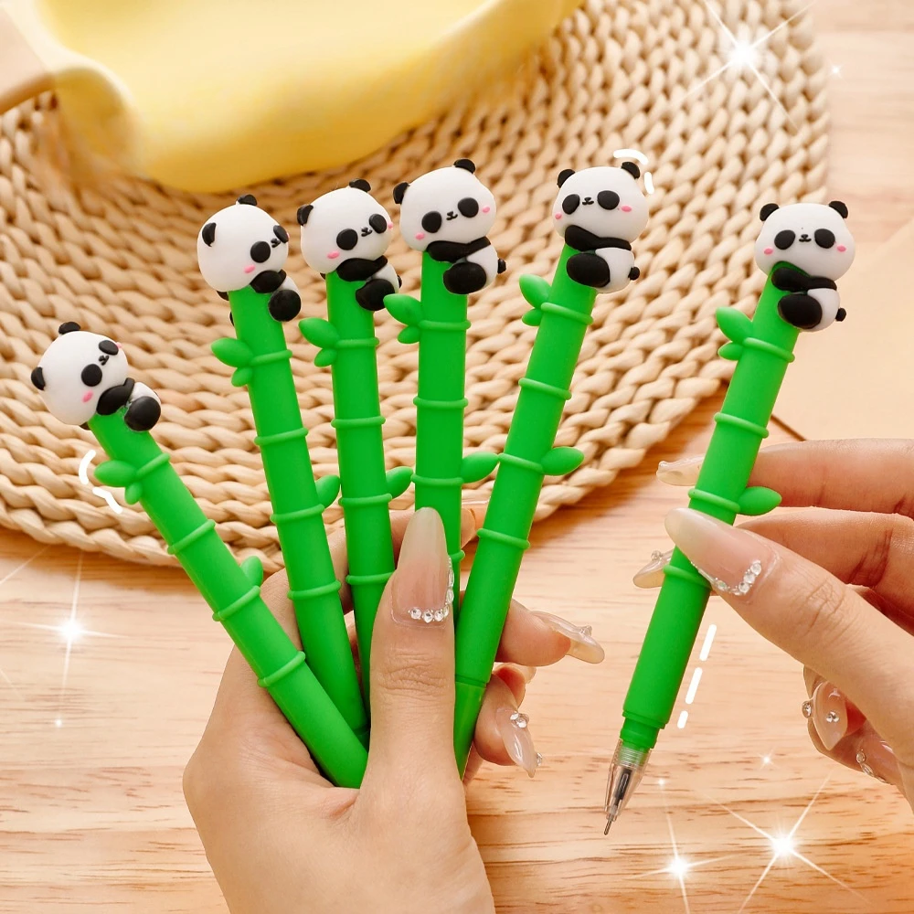 6 pcs/lot Panda Bamboo Soft Silicone Gel Pens For Writing Cute Signature Pen School Office Stationery Art Deco Gel Pens