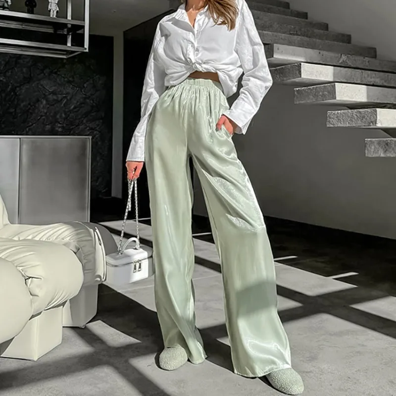 2024 Summer Women's Grey Casual Pants Street Trendsetters Female Clothes Temperament Commuting Women Fashion Straight Trousers