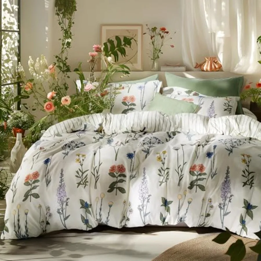 

Комплект постельного белья Queen Size с двусторонним узором из белых растительных цветов, мягкий, 3-х предметный, включает одеяло и... (дополнительные элементы, если применимо)