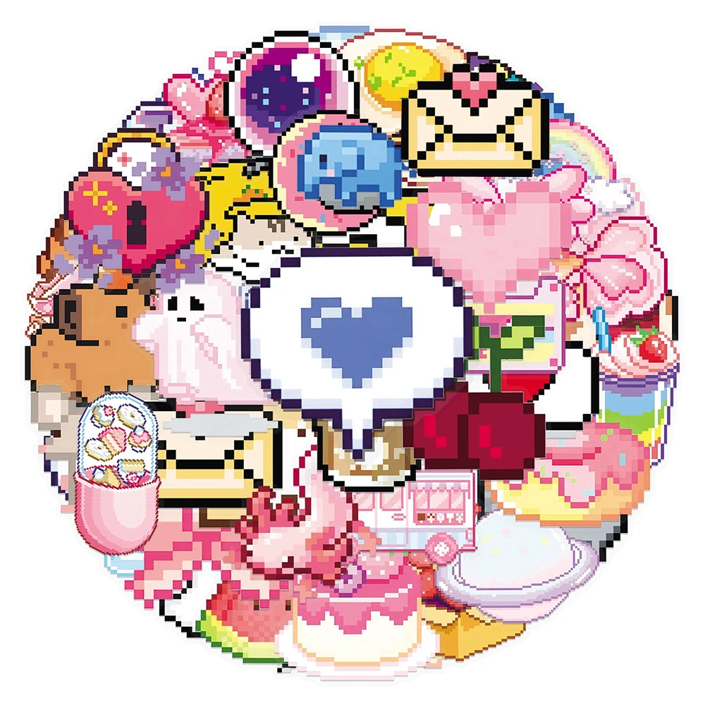 

10/30/50pcs Kawaii Pixel Style Cartoon Graffiti Stickers Cute Decal Decoration DIY Stationery Phone Transparent Graffiti Sticker
