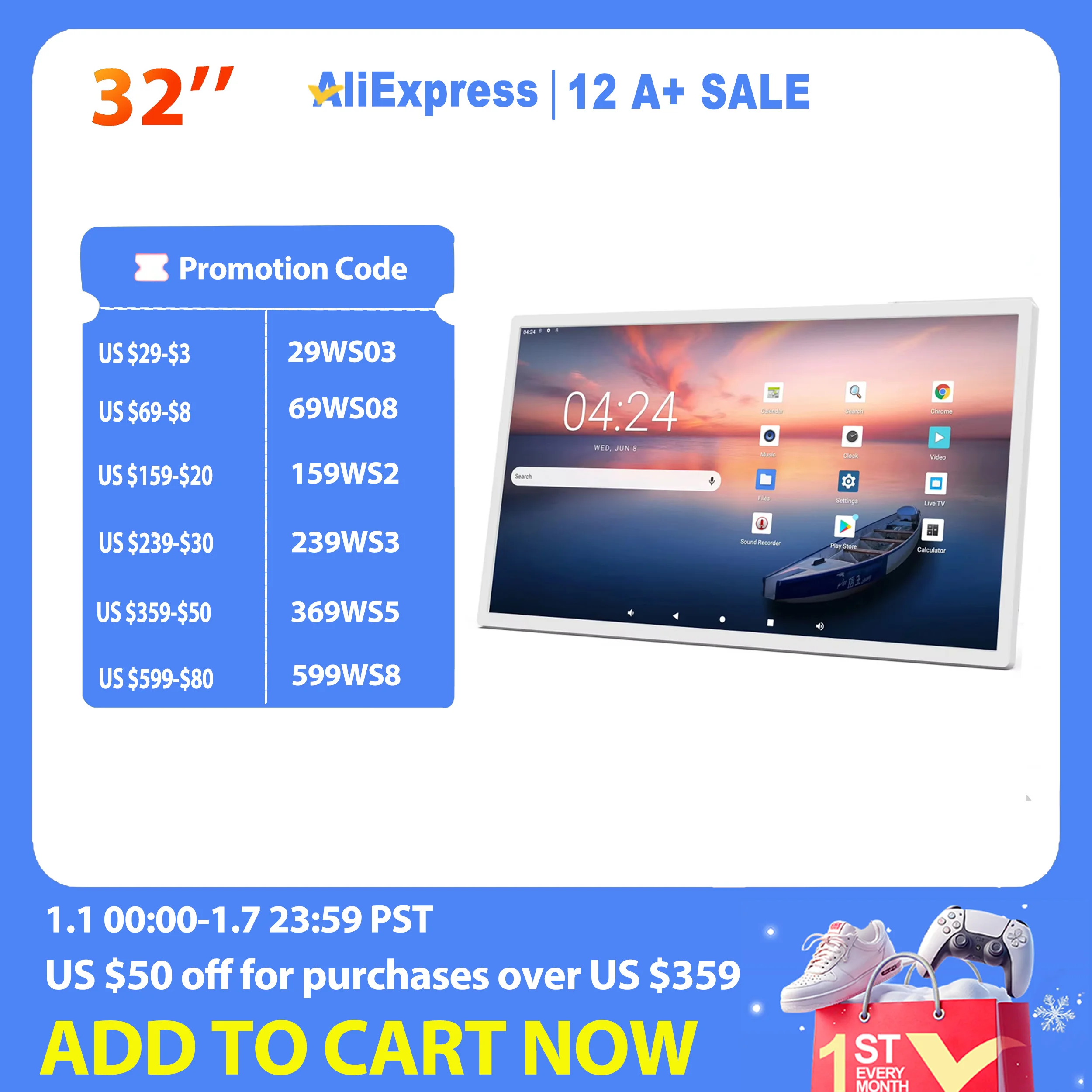 Android 14  FHD 32 Inch Tablet With 8-core 1920*1080P Landscape & Portrait Screen Wall Mount White & Black Color HDMI IN Monitor