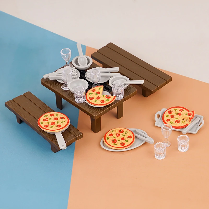 1 Juego de Mini taza de Pizza para barbacoa, Kit de mesa, silla, casa de muñecas, modelo de cocina, accesorios DIY, juguete para juego de imitación para niños