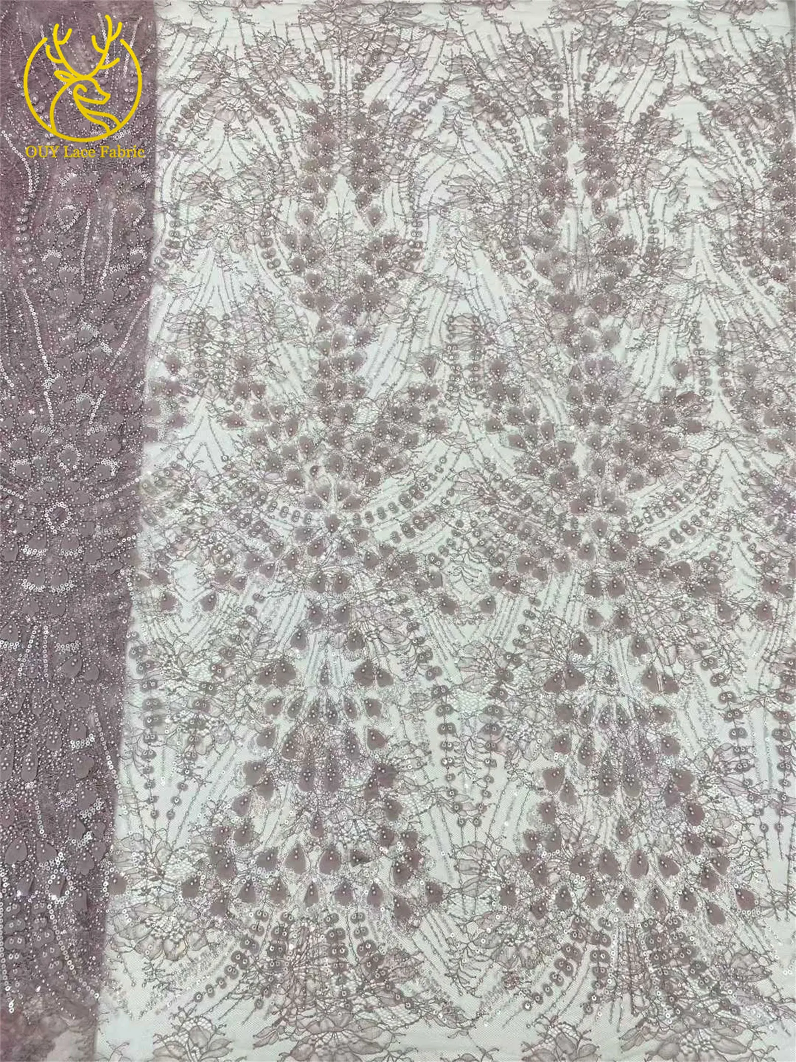 Eleganter Nigerianischer Bestickter Pailletten-Spitzenstoff 2026 Hochwertiger Afrikanischer Französischer Perlen-Spitzenstoff für Damenkleider Nähen – Detail 12