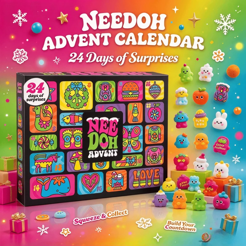2026 NeeDoh Christmas Advent Calendar 24-Day Surprise Box 3D PVC Fidget Doll Stress Relief Squeeze Fidget Toy