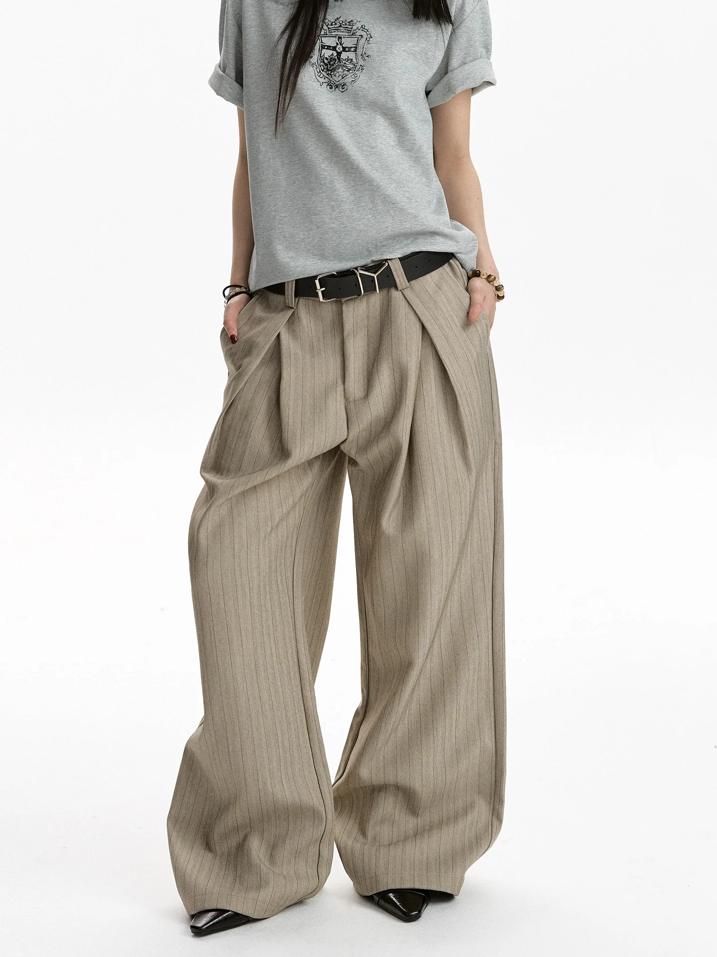 

Женские винтажные брюки Apocket в полоску, плиссированные, свободного кроя, с широкими штанинами, прямые, длинные, модные, повседневные, с эффектом драпировки