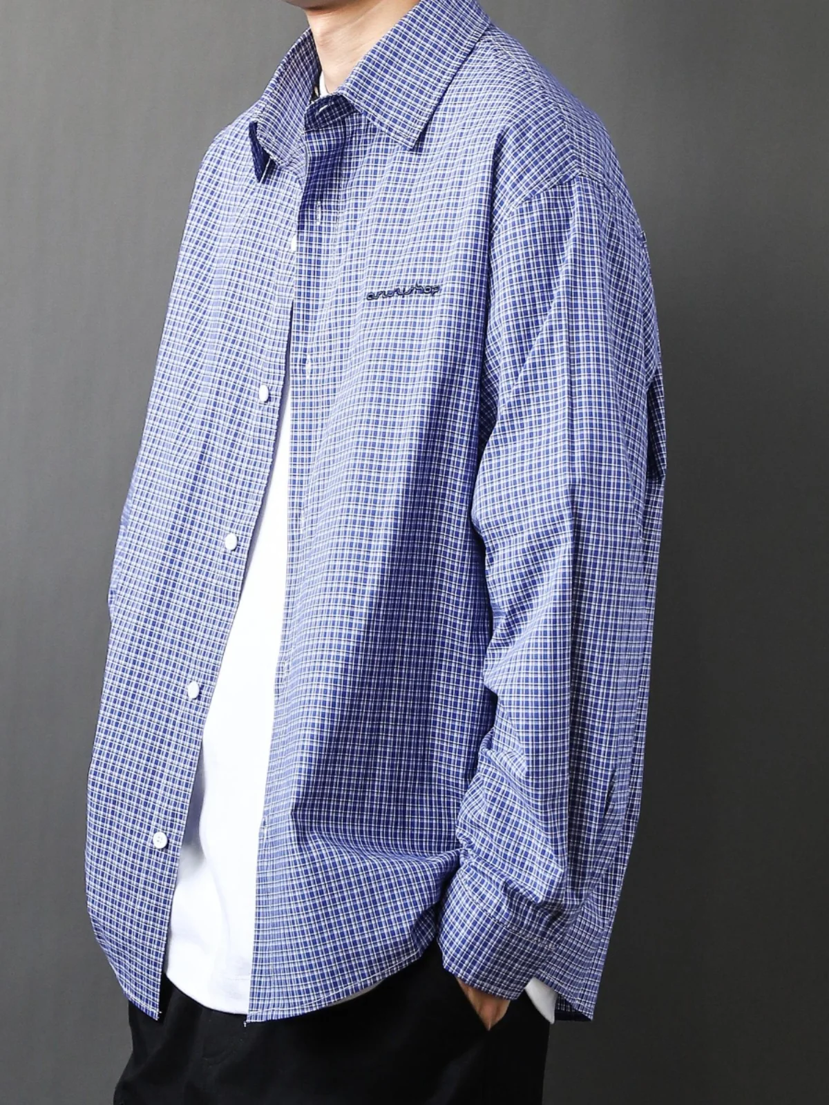 

Japanese Sle Long Sve Embroidered Plaid Loose Fit Men's irt Vintage Versatile Spring Autumn Couple's Faionable irt