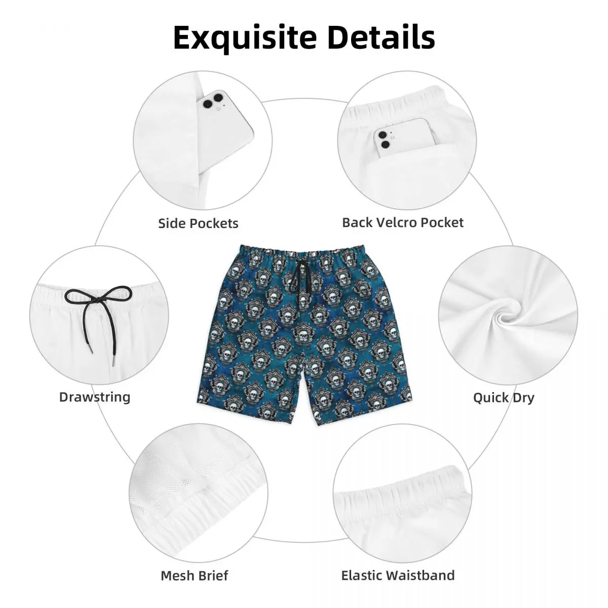 Swimsuits Gothic Skull Board Shorts Summer Hipster Modern Vintage Board Short Pants Men Printed Sports Breathable Beach Trunks