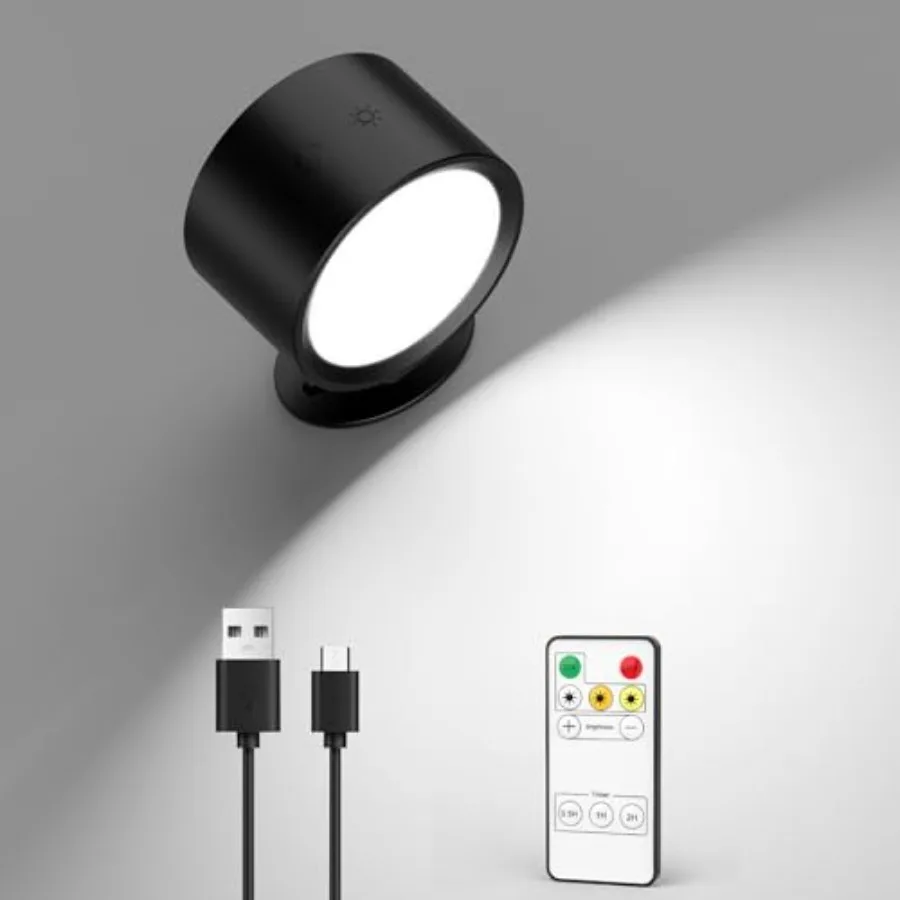 

LED Wall Mounted Lights 2 Pcs with Remote, Rechargeable Wall Sconce with 3 Color Temps and Dimmable Magnetic 360° Rotation Cord