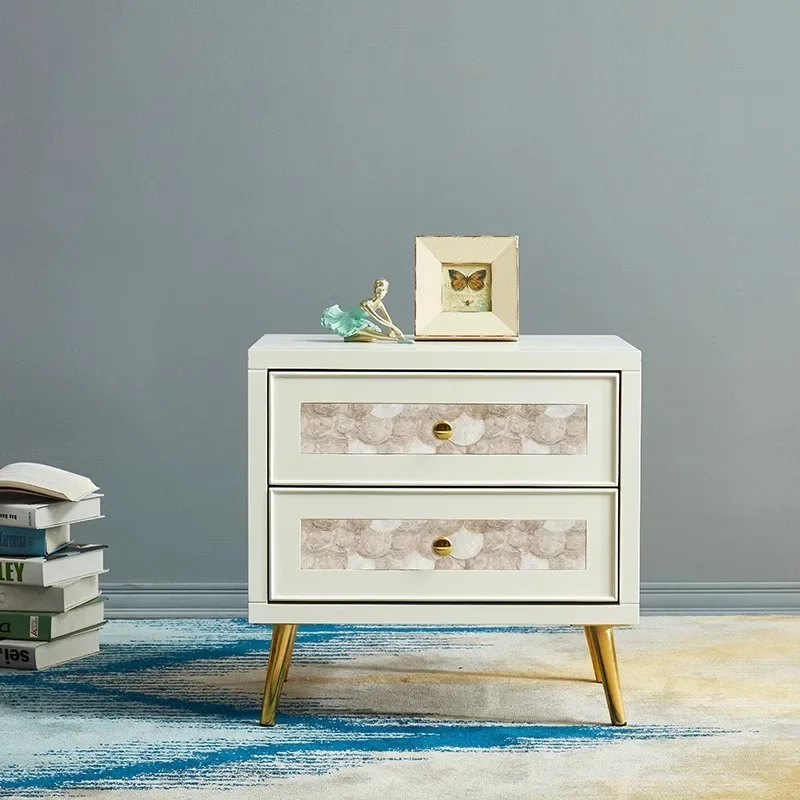 comodino di lusso, armadietto comodino conchiglia per camera da letto, piccolo appartamento moderno e semplice per soggiorno, piccolo armadietto laterale bianco