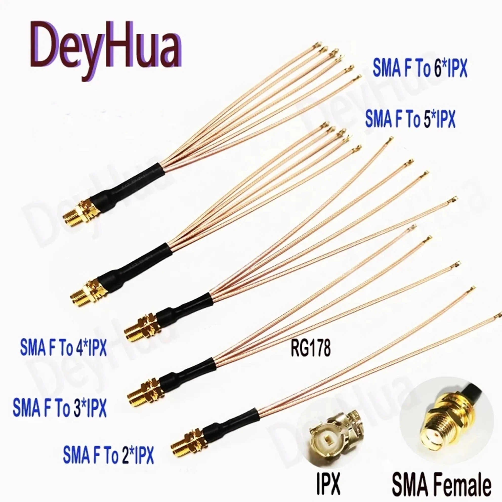 1PCS SMA/RP SMA female to 2 3 4 5 6 7u.FL IPX IPX1 female jack 1 to 6 sextile cable RG178 Pigtail WIFI antenna expansion jumper