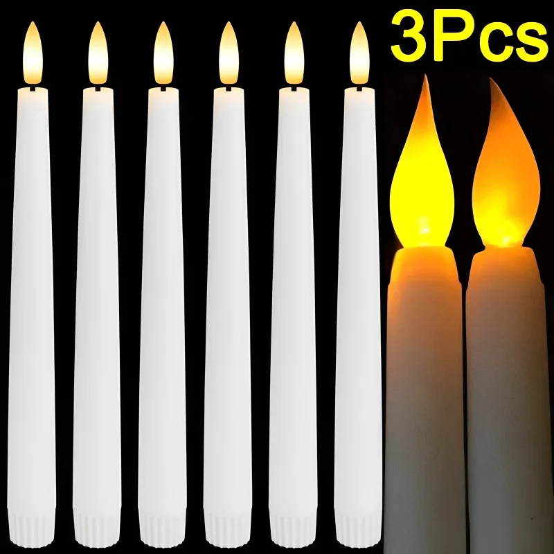 3/1 Stück lange LED-Kerze, flammenlos, spitzes Kerzenlicht, batteriebetriebenes Kerzenlicht für Geburtstag, Hochzeit, Abendessen, Party-Dekoration